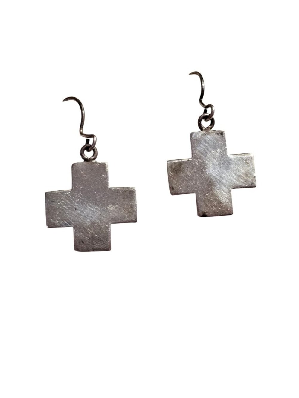 (717) Sterling Silver Cross Dangle Earrings Vintage Modernist 3.21 Grams